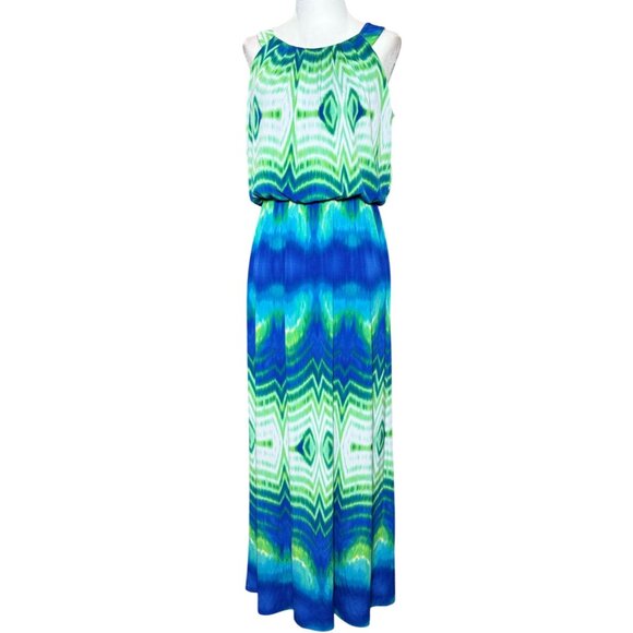 Donna Ricco 10 Tropical Ikat Sleeveless Maxi Dress Boho Style Vacation Summer - Picture 3 of 11